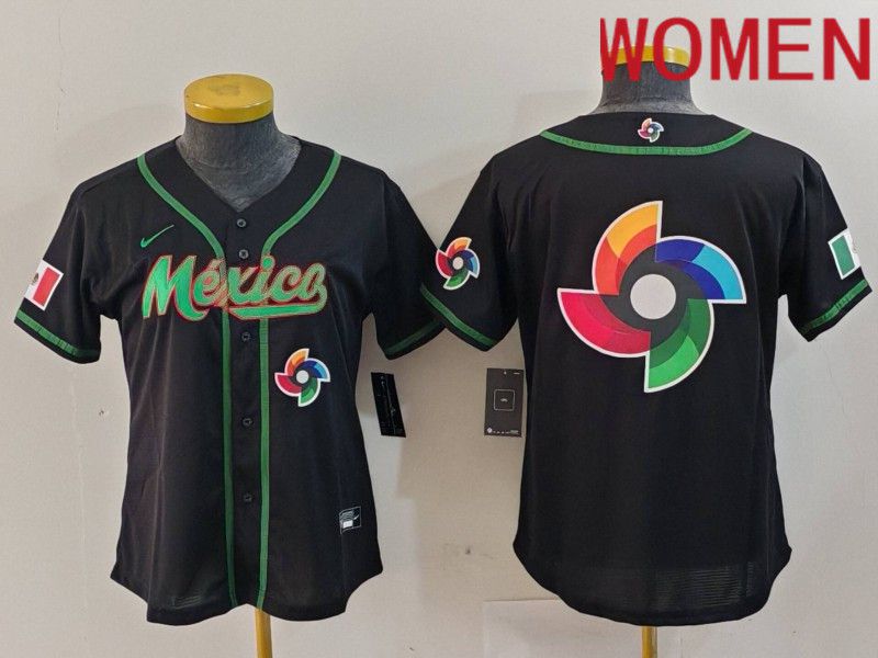 Women 2024 World Cub Mexico Blank Black Nike MLB Jersey style 1->women mlb jersey->Women Jersey